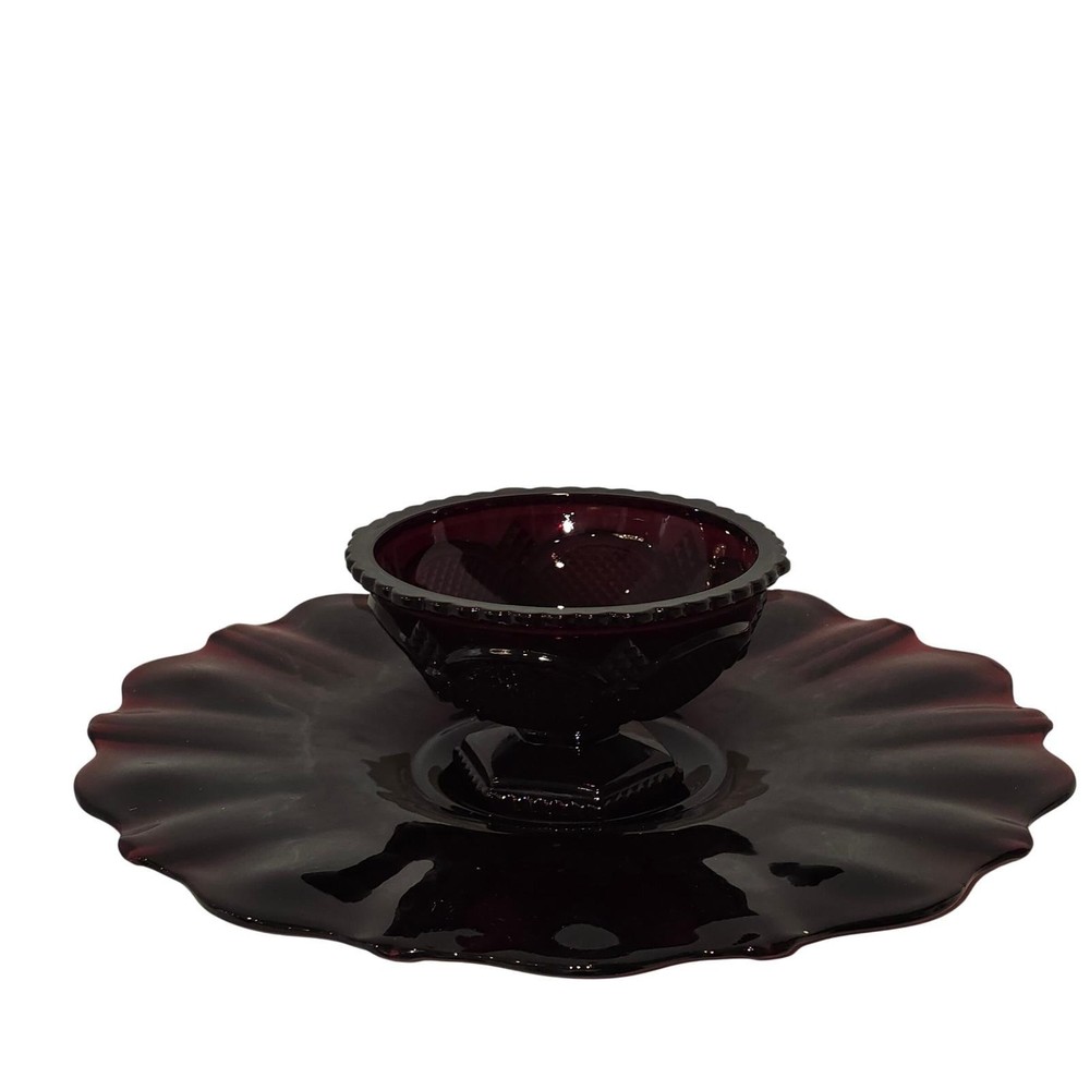 Anchor Hocking Platter + 5pc Avon 1876 Cape Cod Ruby Red Glass Bowl & 4 Glasses