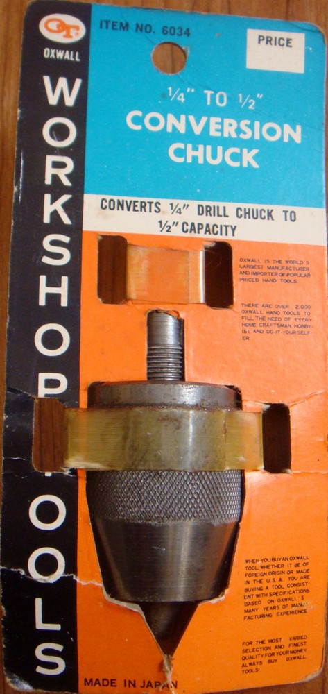 Vintage Retro NOS Oxwall Tools 1/4" to 1/2" Drill Chuck Conversion #6034