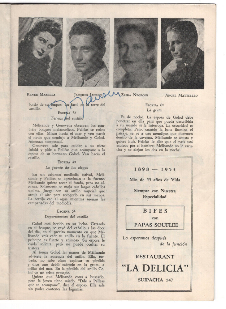 Jacques Jansen Signed Program 1953 / Autographed Opera