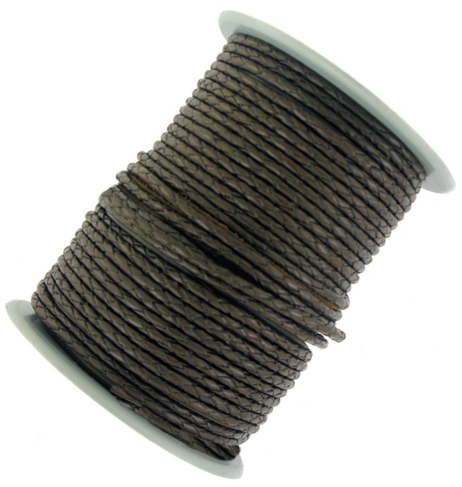 Decorative Plaited leather cord Black & Dark Brown 3 mm Round