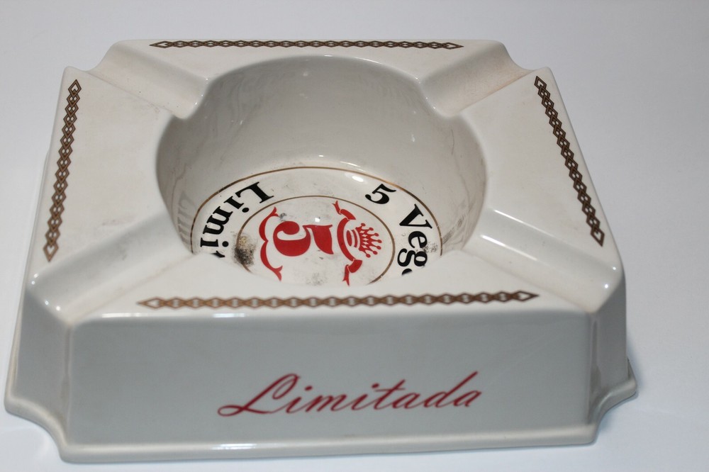 White 5 Vegas Limitada Ceramic Ashtray 8" x 9"