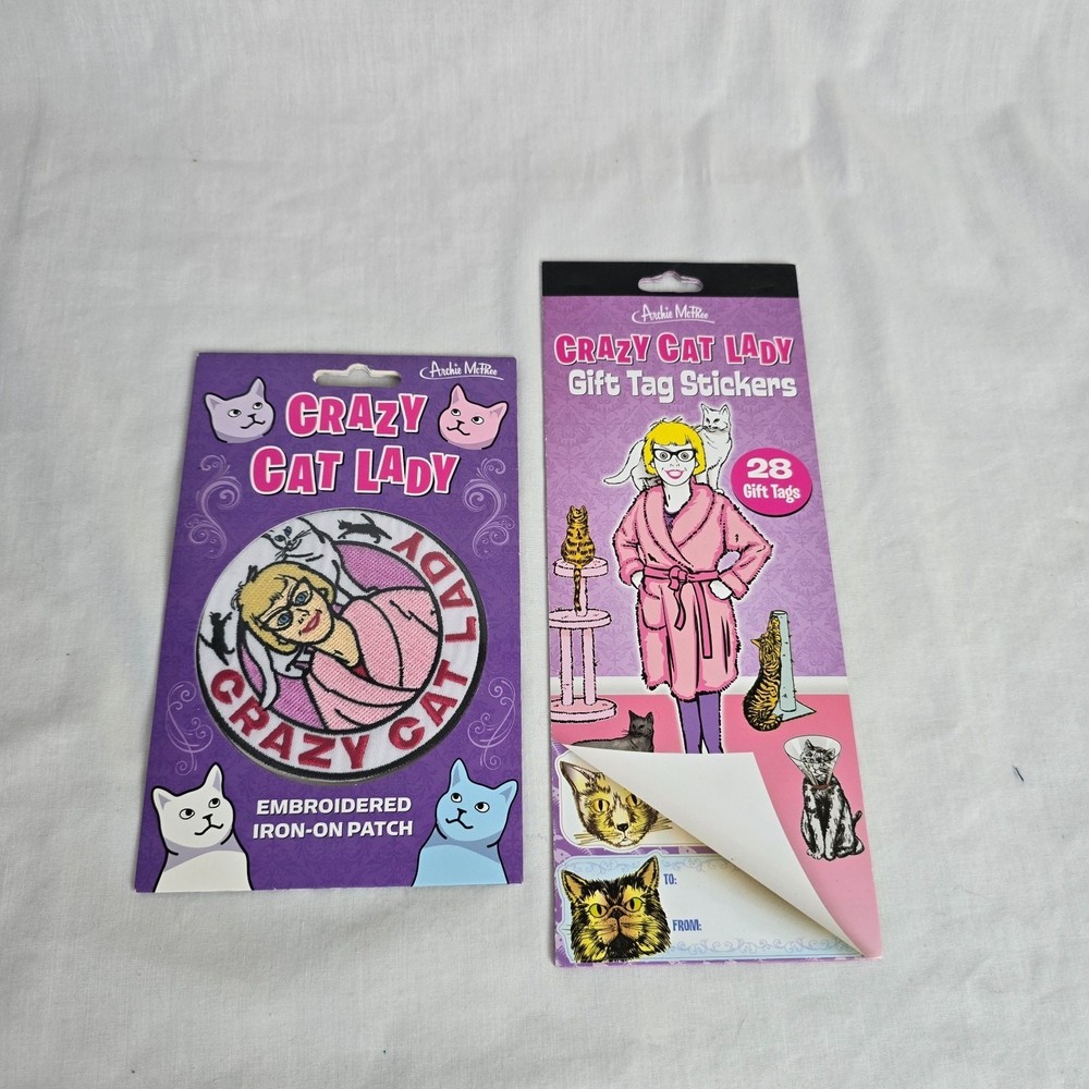 Crazy Cat Lady Patch & Gift Tag Stickers New