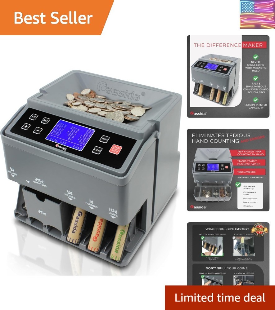 High-Speed Coin Counter and Wrapper with Quickload - Portable Convenience