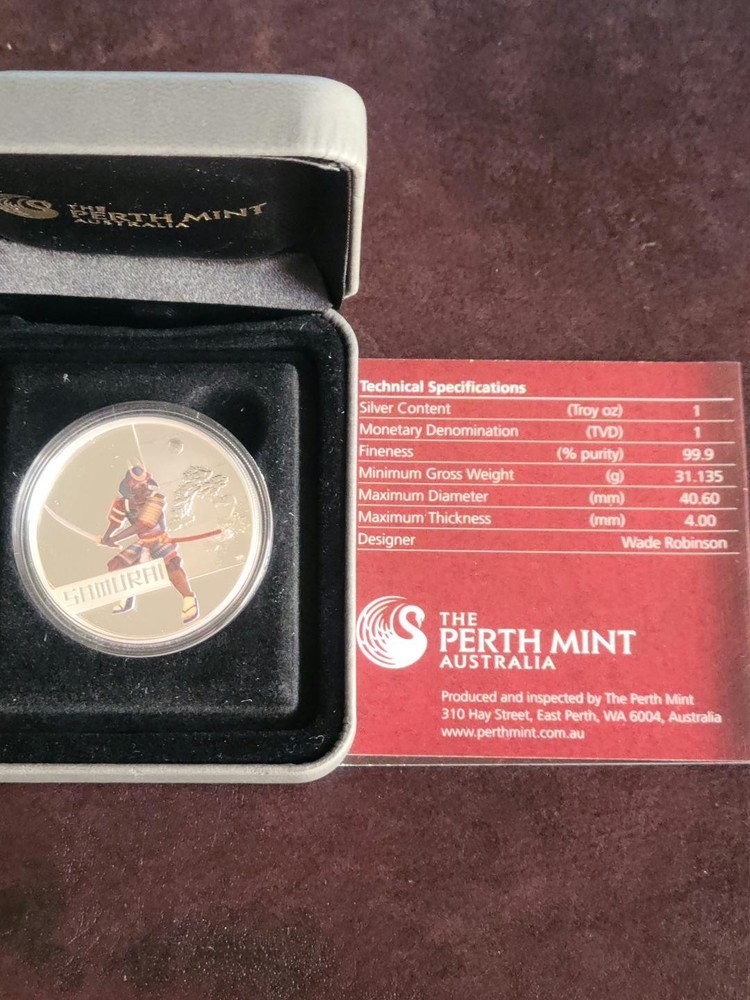 2010 PERTH MINT Great Warriors Samurai 1oz Silver Proof coin with BOX/COA