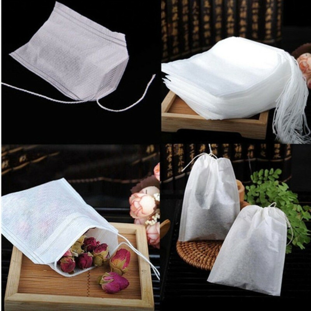 100pcs White / Drawstring Set Empty Reusable Bags Bath Soap Herbs-Tea 5.5*7cm