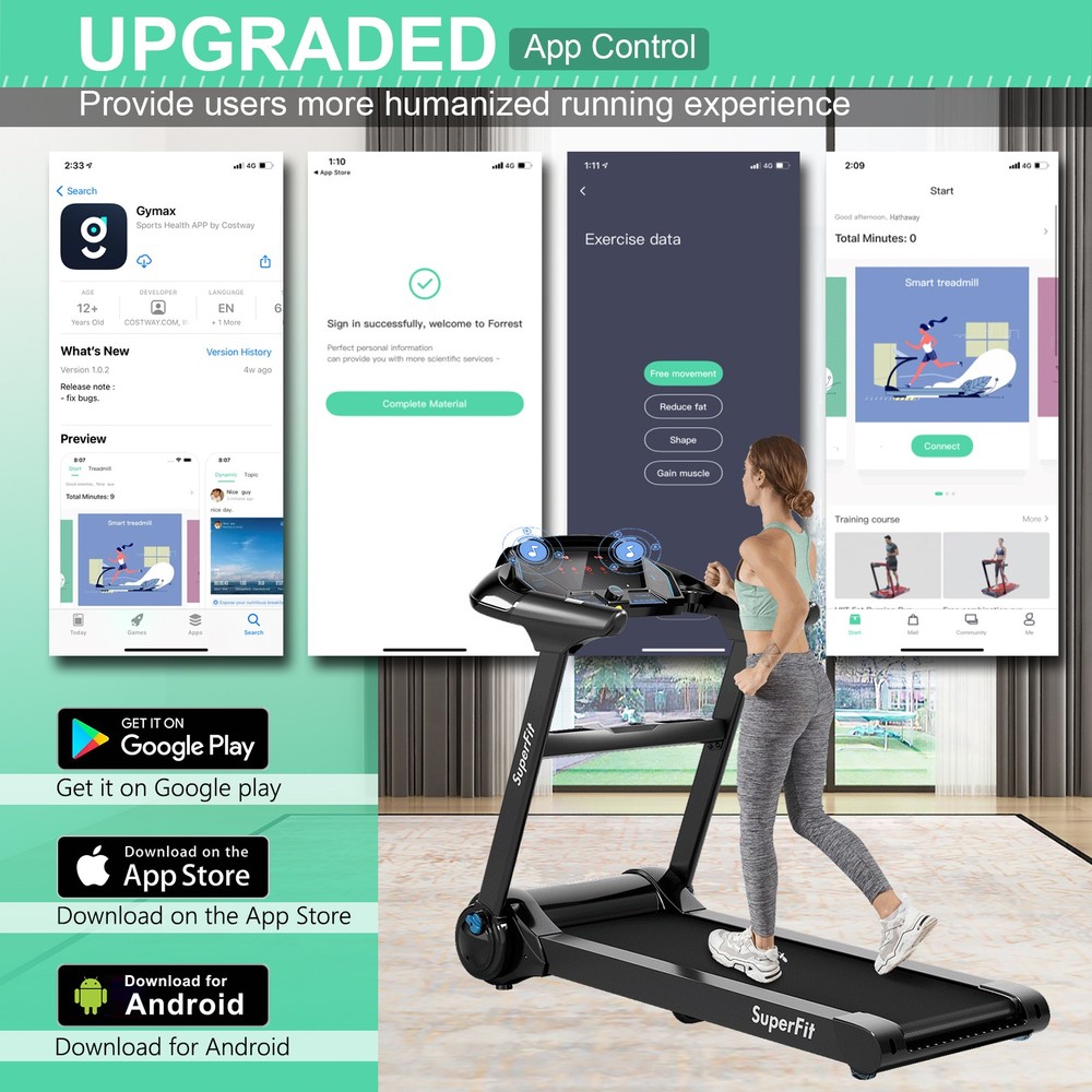 2.25HP Folding Treadmill Running Machine W/LED Touch Screen APP Control Speaker
