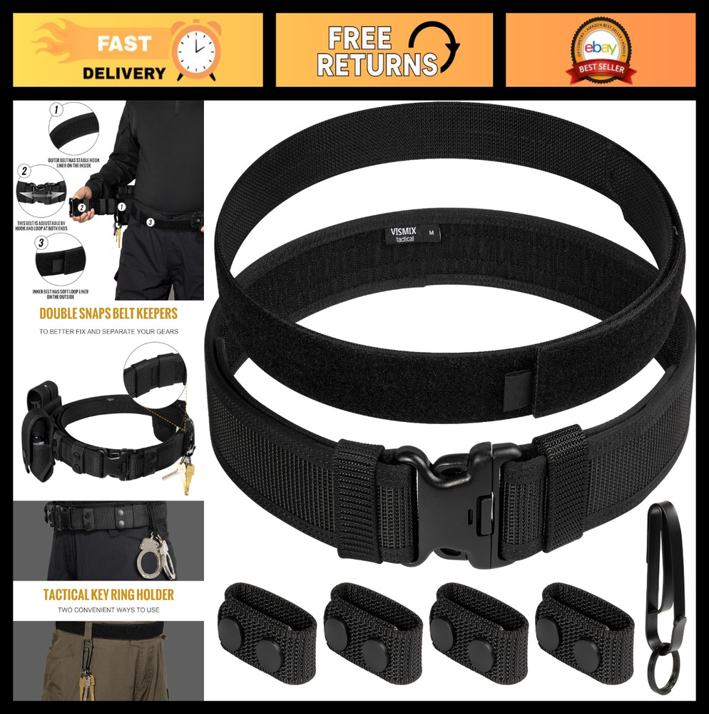 Durable 2" Nylon Duty Belt with Hook & Loop Inner, Key Holder, Belt Keepers
