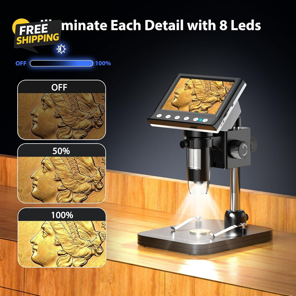 4.3'' IPS Coin Microscope, 1000X Magnification Digital Microscope