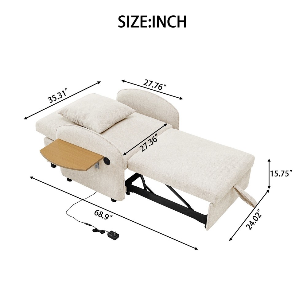 Convertible Sofa Bed Chair 3 in 1 Pull-out Sofa Bed w/ Computer Board & USB Port
