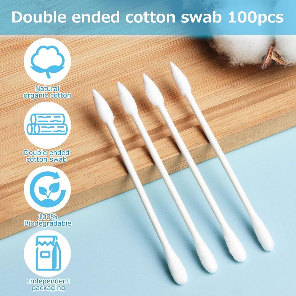 100 Pack Cotton Swabs, Individually Wrapped, Organic & Biodegradable