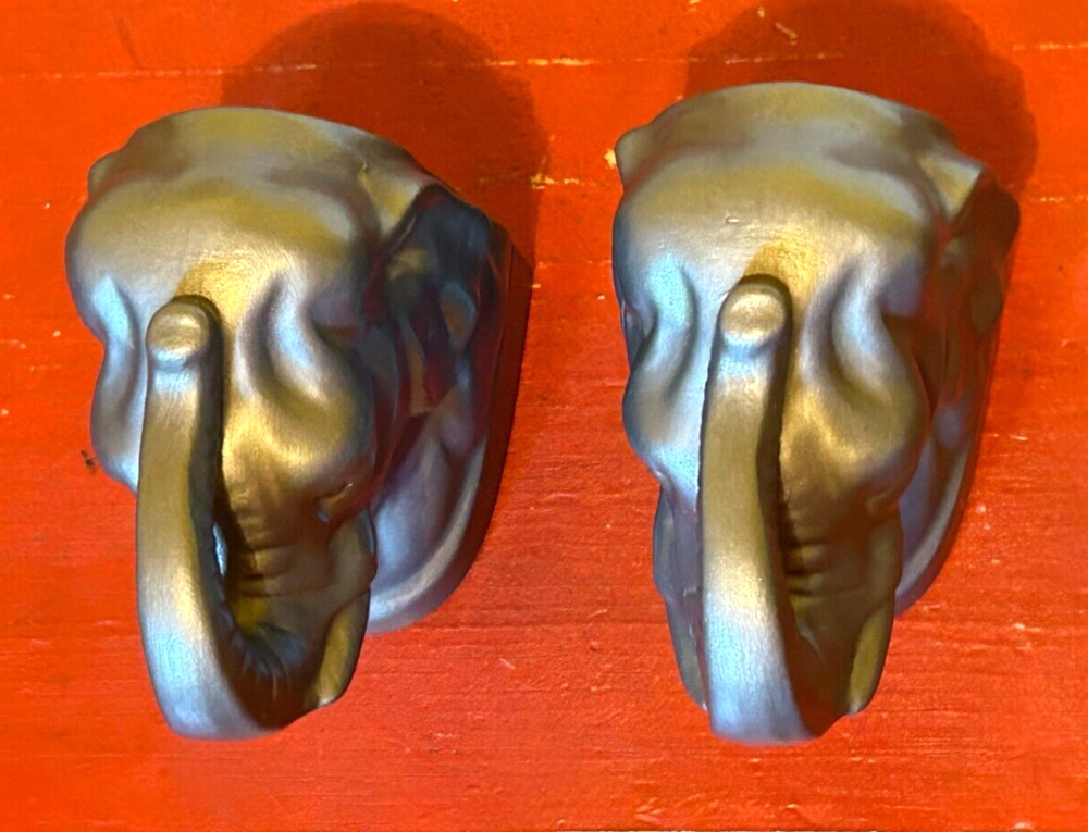 Ceramic Trunks Up Gray Elephant Head Bookends 1981