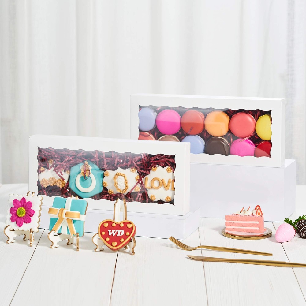 Premium Macaron Boxes Auto-Popup Cookie Gift Boxes 12x5x1.5" 24 Pack