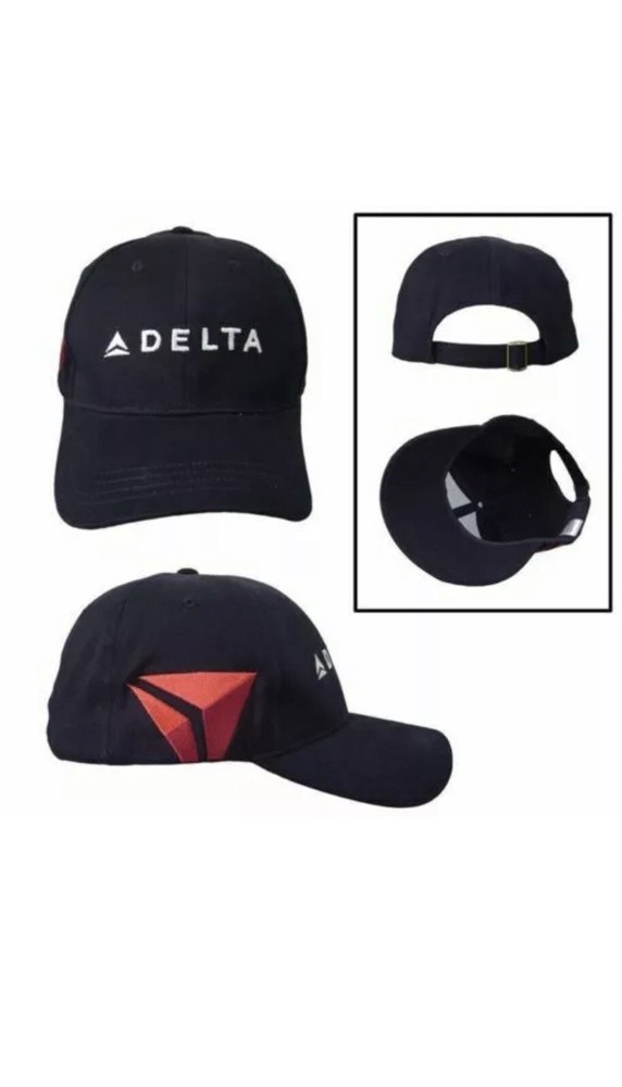 Delta Airlines Black Red White Embroidered Widget Adjustable Baseball Cap Hat