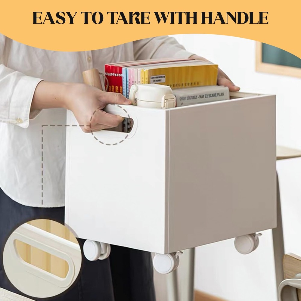 Rolling File Organizer with Wheels Stackable Storage Box Portable White