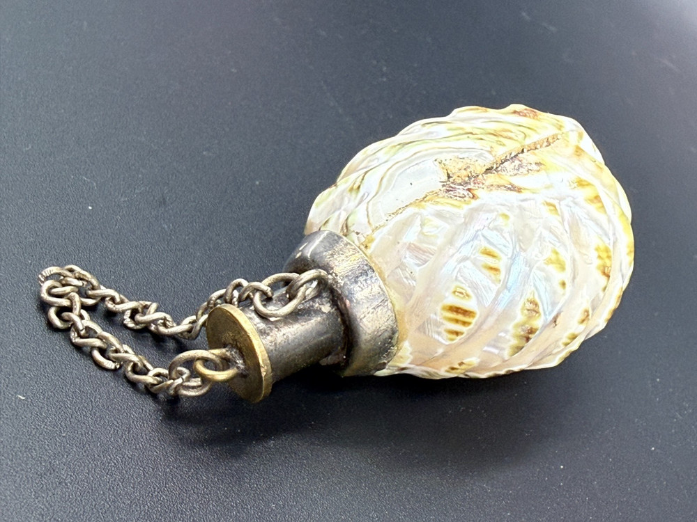 Antique Shell Perfume Bottle white metal Lid