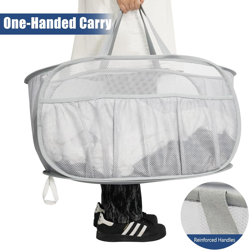 Collapsible Laundry Baskets, Upgrade Pop Up Laundry Hamper with Convenient Ba...