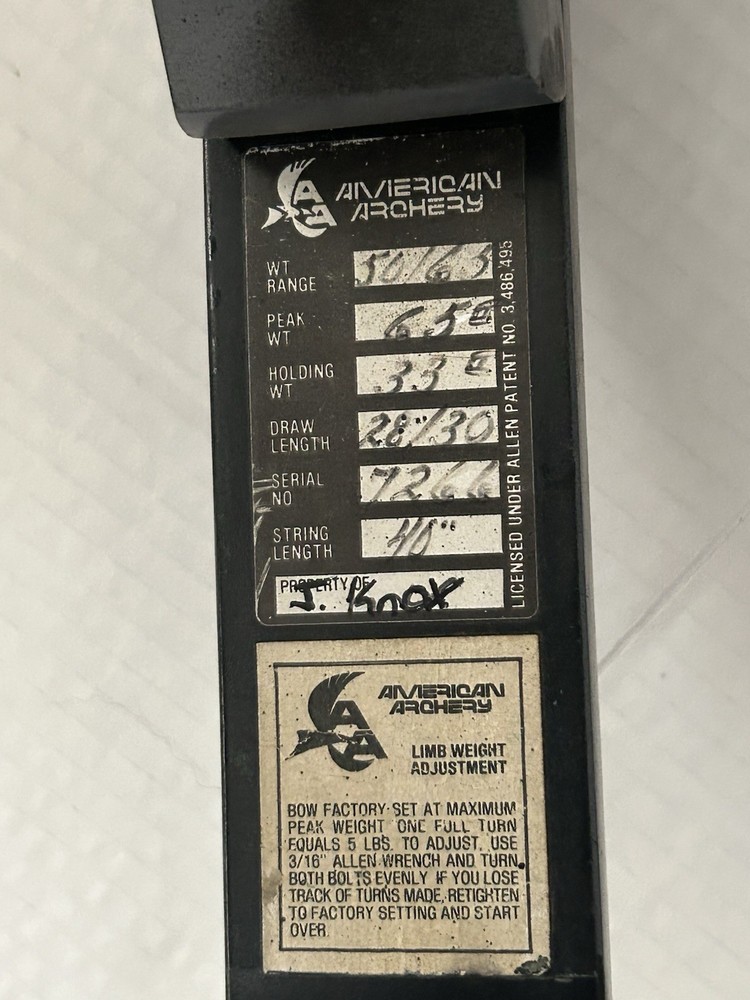 American Archery Compound Bow Cobra Limb Weight Adjustment