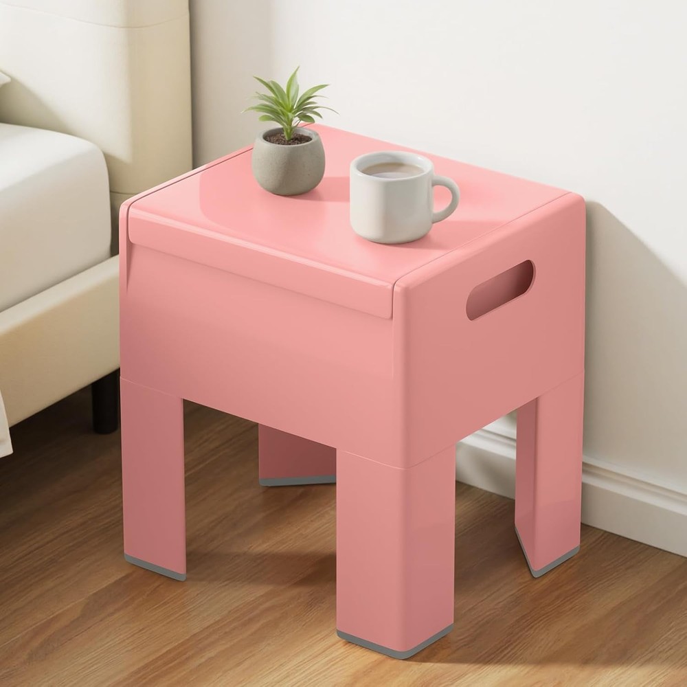 Modern Nightstand Multifunctional Plastic Bedside Table W/ Storage Space Side