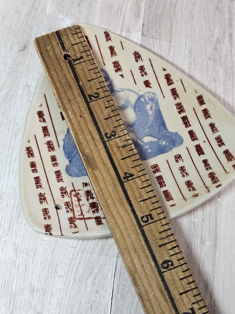 Ceramic Buddha Incense Burner Holder Triangular Asian Script Blue Red Wall...