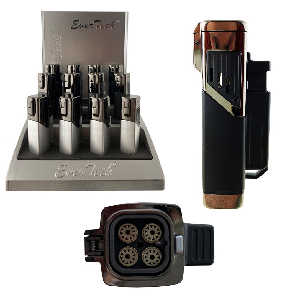 Quad Flame Butane Torch Lighter Refillable Adjustable Windproof Gas Lighter cook