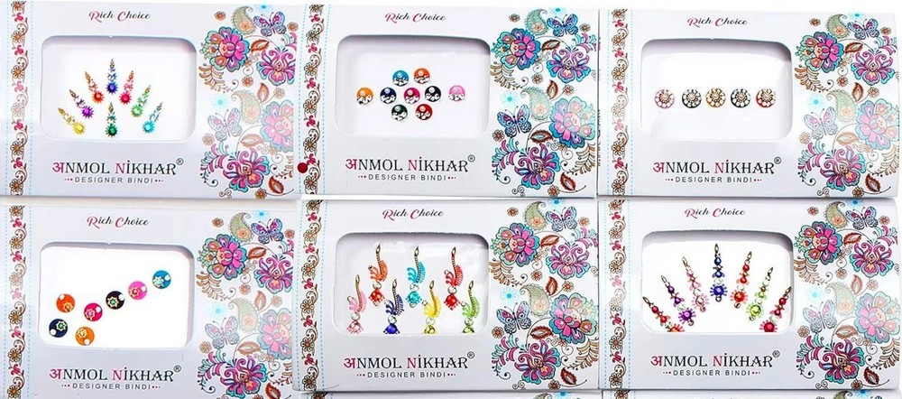 Pack of 25 Assorted Bindi Multiple Sizes Multiple Designs Bollywood Indian Bride