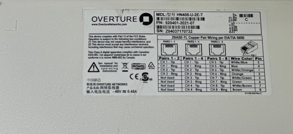 Overture HN408-U-2E-T Ethernet Modem