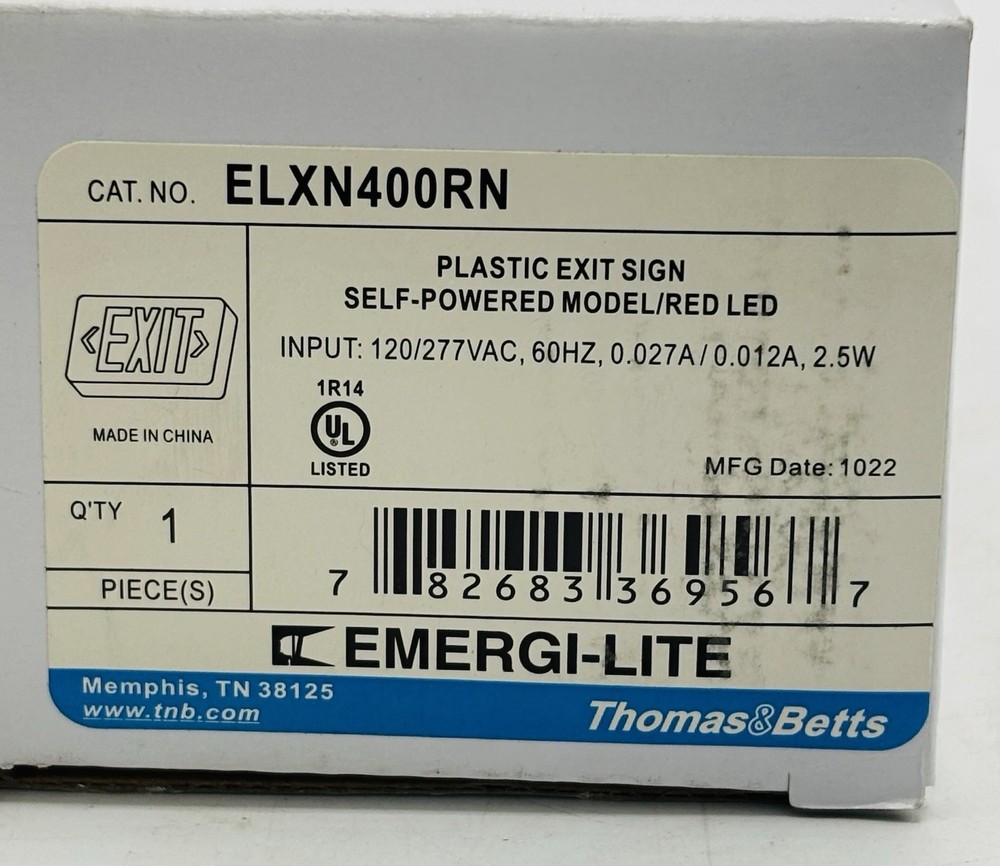 Thomas&Betts Pastic EXIT Sign Self-Powered Model/Red LED {ELXN400RN}