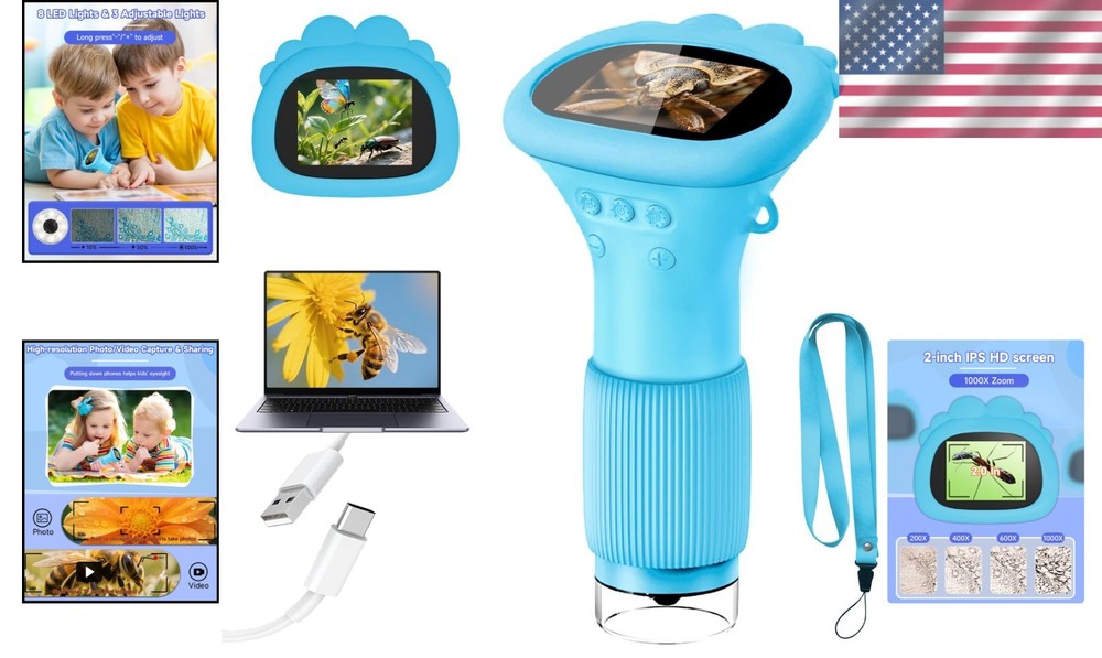 Handheld 1000X Kids Microscope - Connect to PC, Explore the Micro World