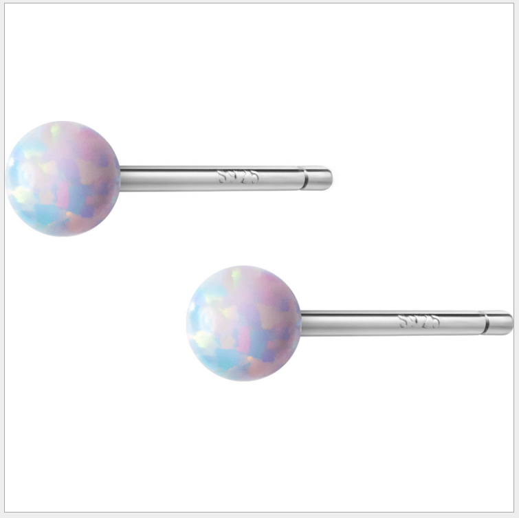 S925 Sterling Silver Tiny Round White Opal Solitaire Stud Post Earrings 3mm A36