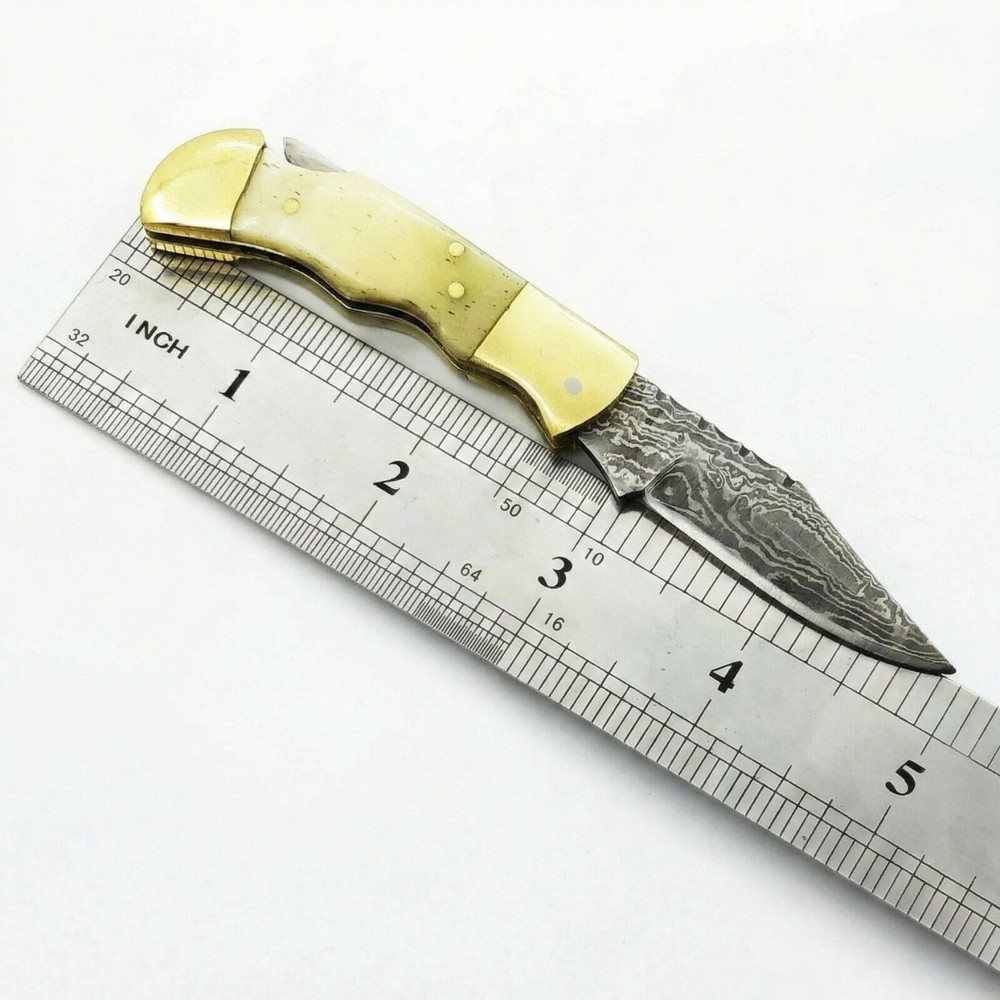Tactical Scout Damascus Folding Knife Bone Handle Heavy Duty Survival EDC Folder