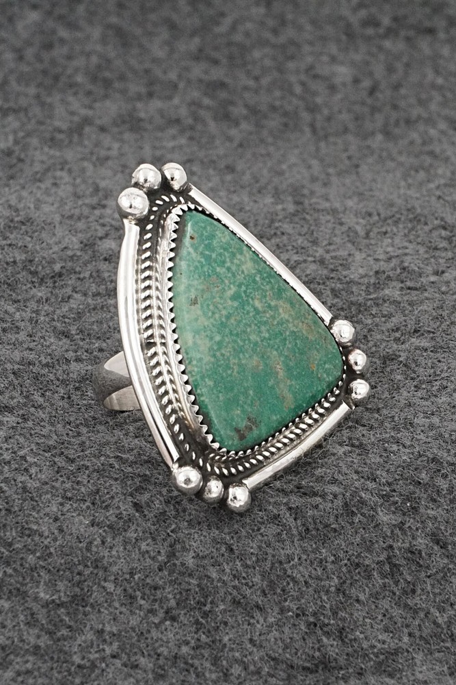 Turquoise & Sterling Silver Ring - Leslie Nez - Size 8 Adj.