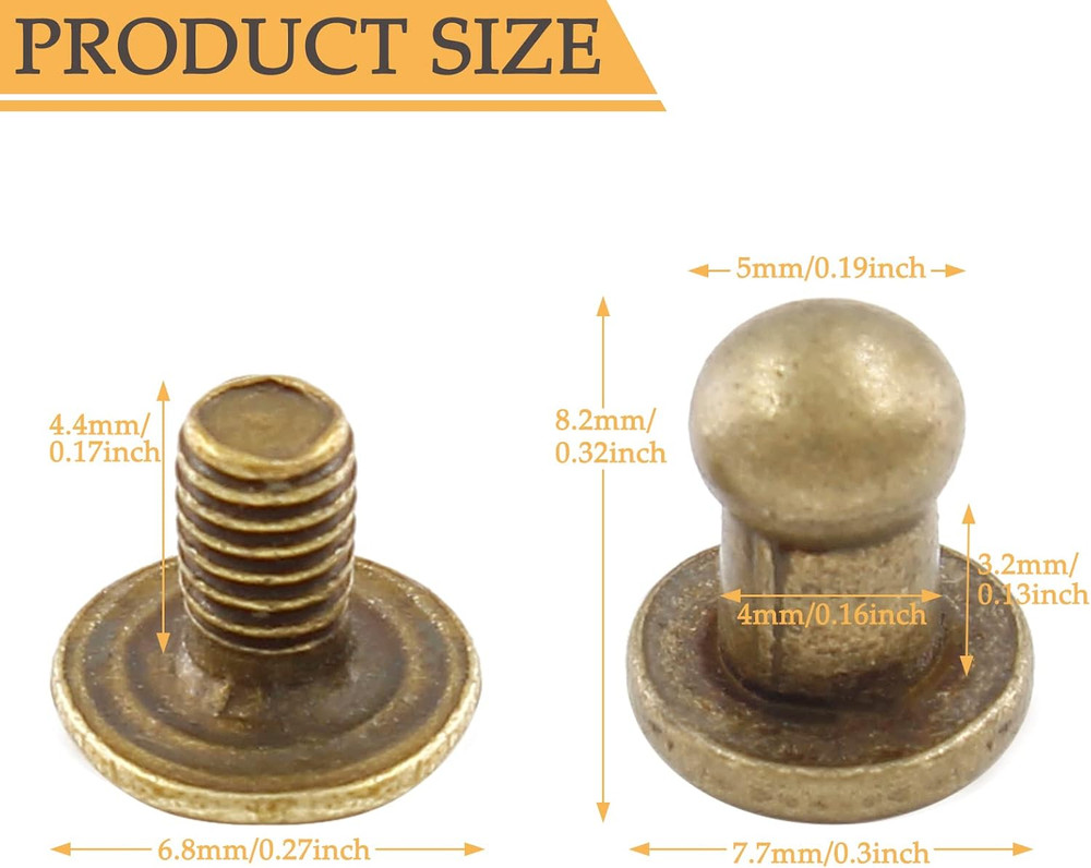 100Set 5mm Round Head Button Studs Bronze Button Stud Screw Leather Button Rivet