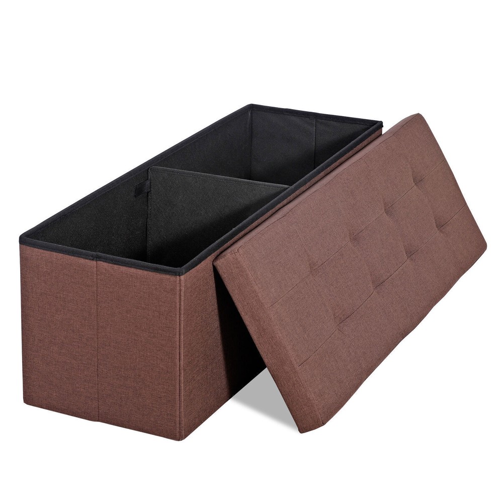 43'' Brown Storage Ottoman Bench Foldable Foot Rest Entryway Stool Rectangular
