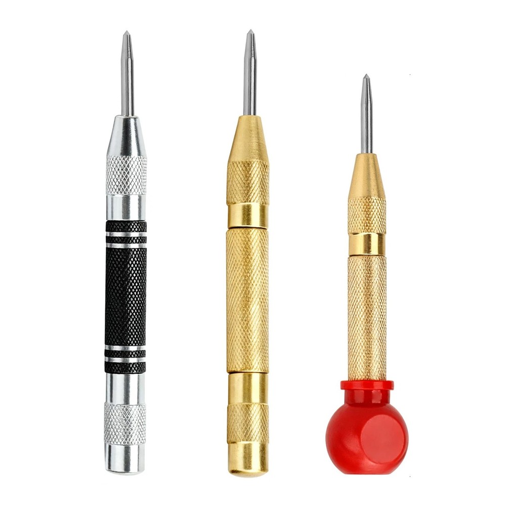 3 Piece Automatic Center Punch Set Adjustable Spring Loaded No Hammer Needed