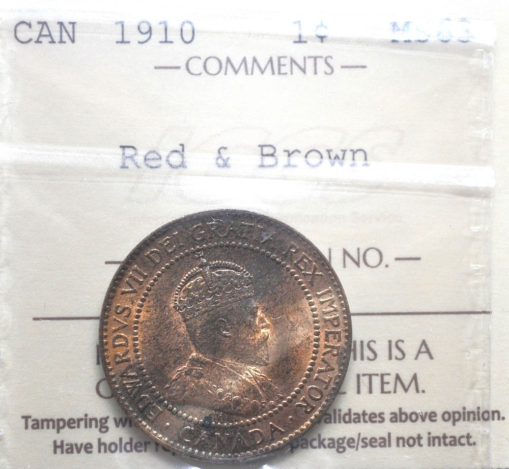 1910 Canada One Cent ICCS graded MS-63 rb