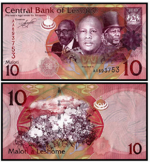 Lesotho 10 Maloti 2010 AA Prefix P 21 a NEW UNC BANKNOTE