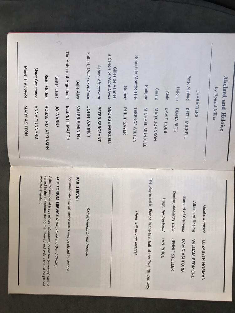 Abelard & Heloise Theatre Programme Diana Rigg