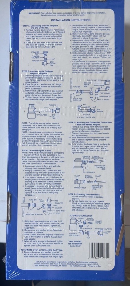 Garbage Disposal Installation Kit Double Bowl Sink