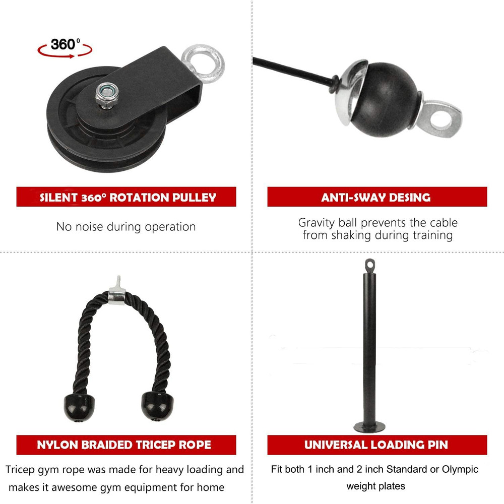 LAT Pull Down and Lift Weight Pulley System Cable Machine Pulley Attachment for
