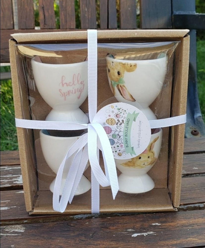Bunny Boulevard Easter/ Spring Themed Porcelain Egg Cup Set