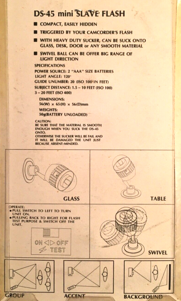 DC-45 Mini Slave Electronic Flash Triggered By Your Camera or Camcorder Flash