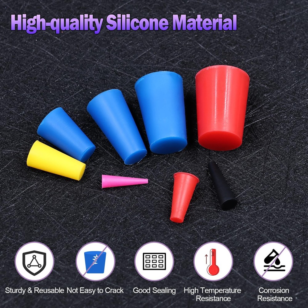 130 Pcs 8 Sizes Silicone Rubber Stoppers High Temp Protective Tapered Plug
