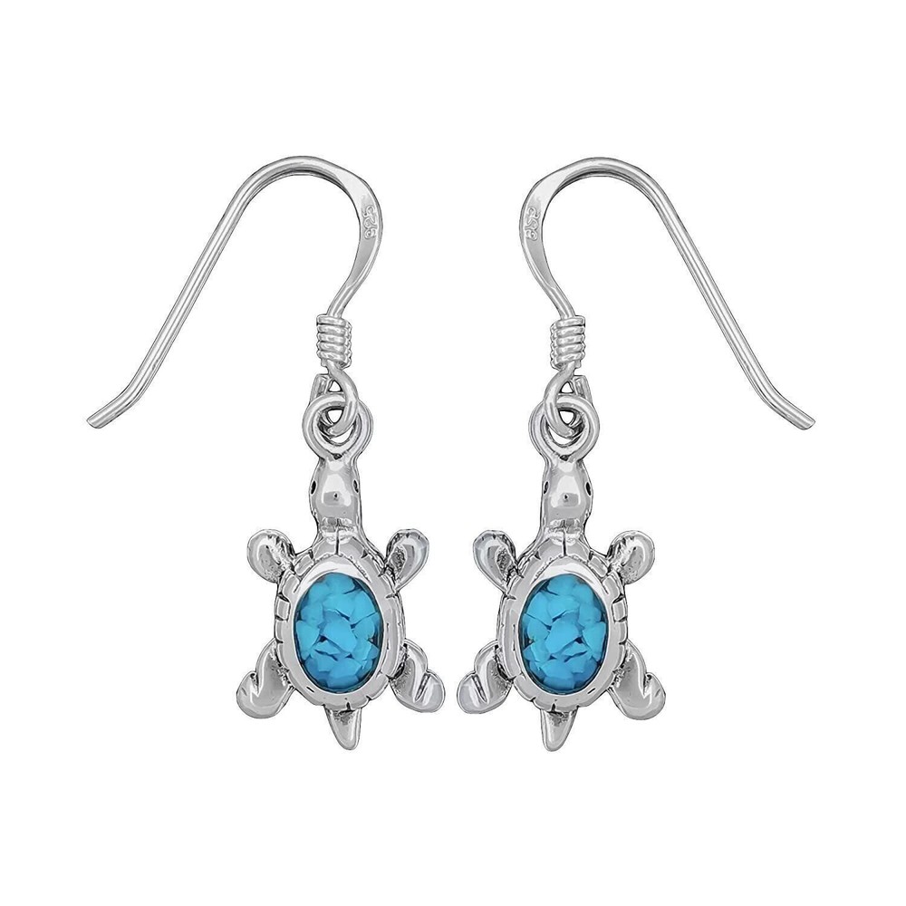 Turtle Dangle Earrings inlaid with Kingman Turquoise
