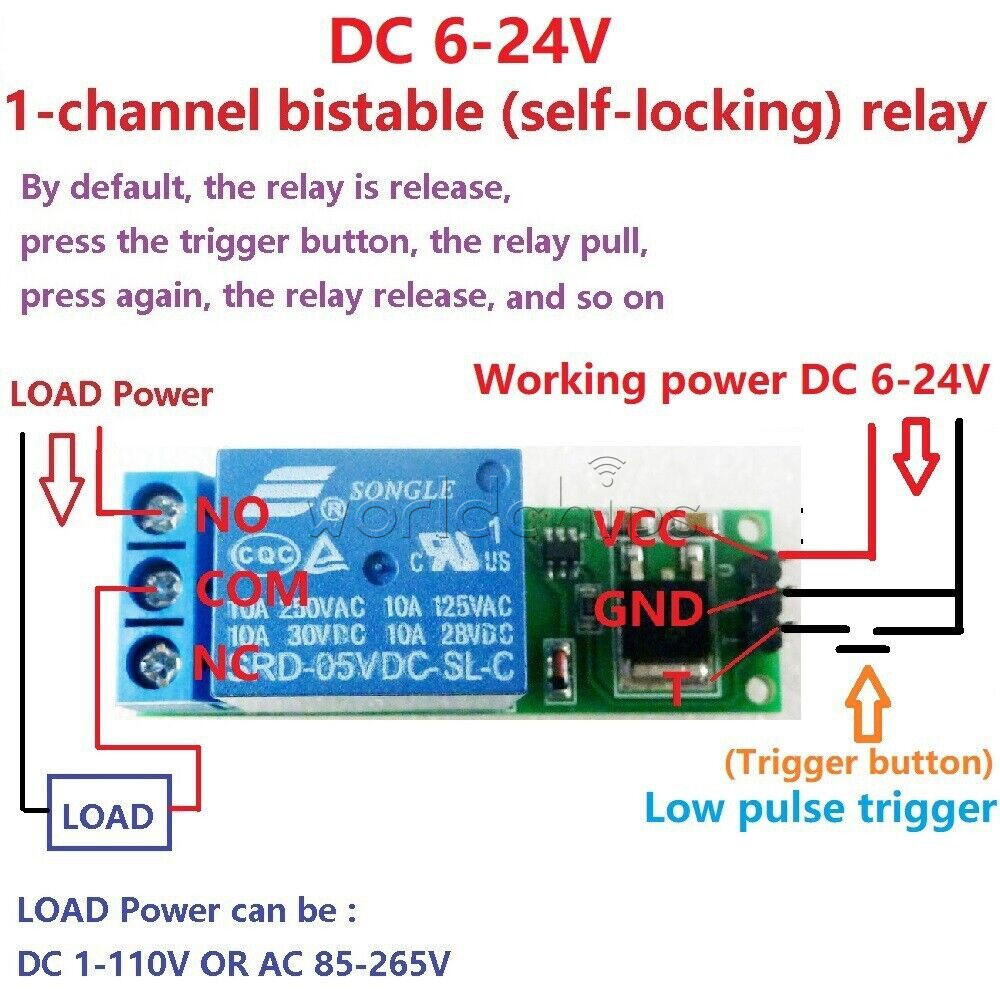 6-24V Flip-Flop Latch Relay Bistable Self-locking Low Pulse Trigger Relay Module