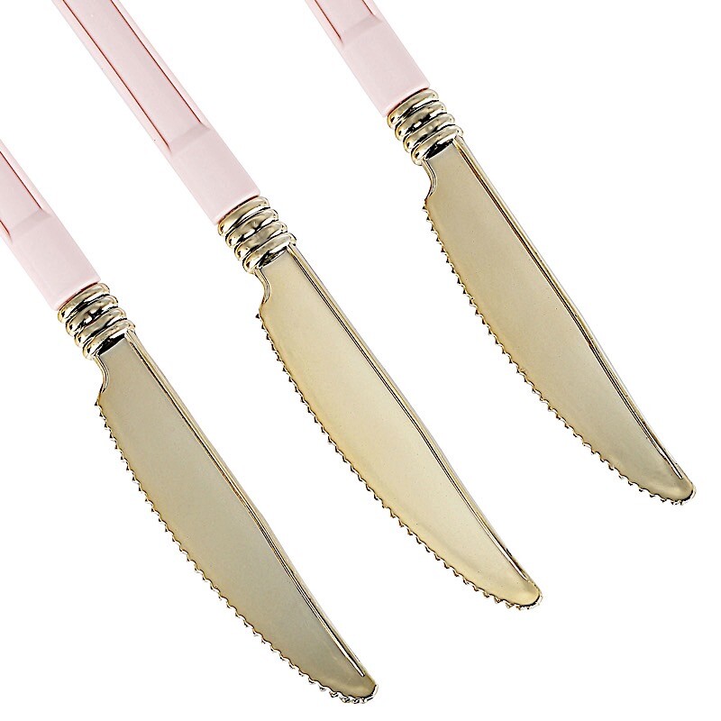 Metallic Gold Knives with Blush Handle Wedding Dinner Party Disposable Tableware
