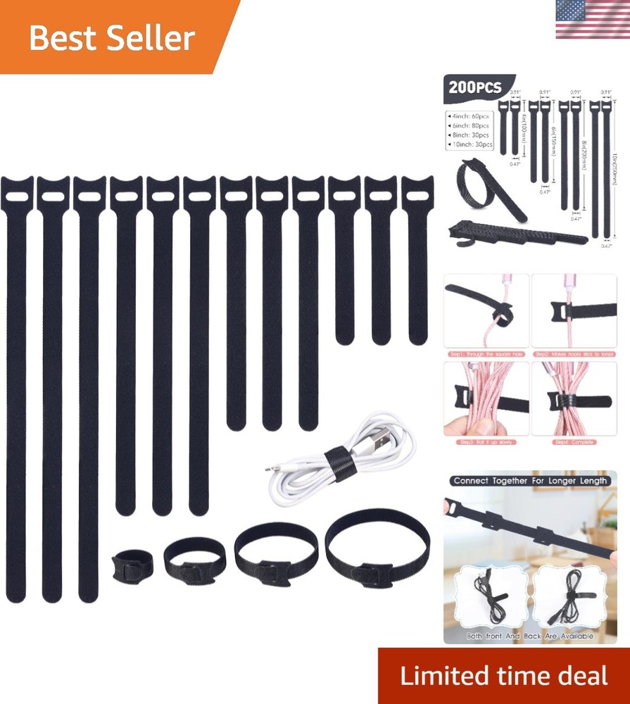 High-Quality 200PCS Reusable Cable Ties - Multi-Purpose Tool for Organizing