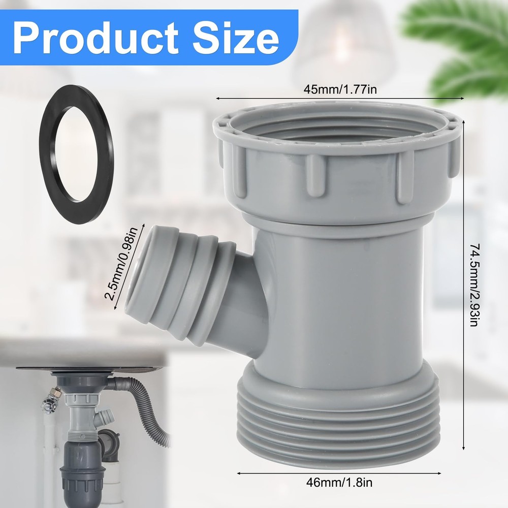Kitchen Sink Drain Pipe Adapter, Versatile Y-Shaped Flexible M, Gray