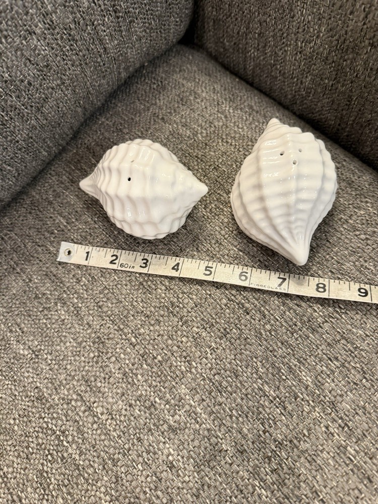 White Seashells Salt and Pepper Shaker Set White Ceramic