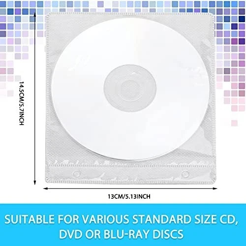 200 Pcs Cd Sleeves DVD Envelopes Double Sided Refill Plastic Disc Holder White