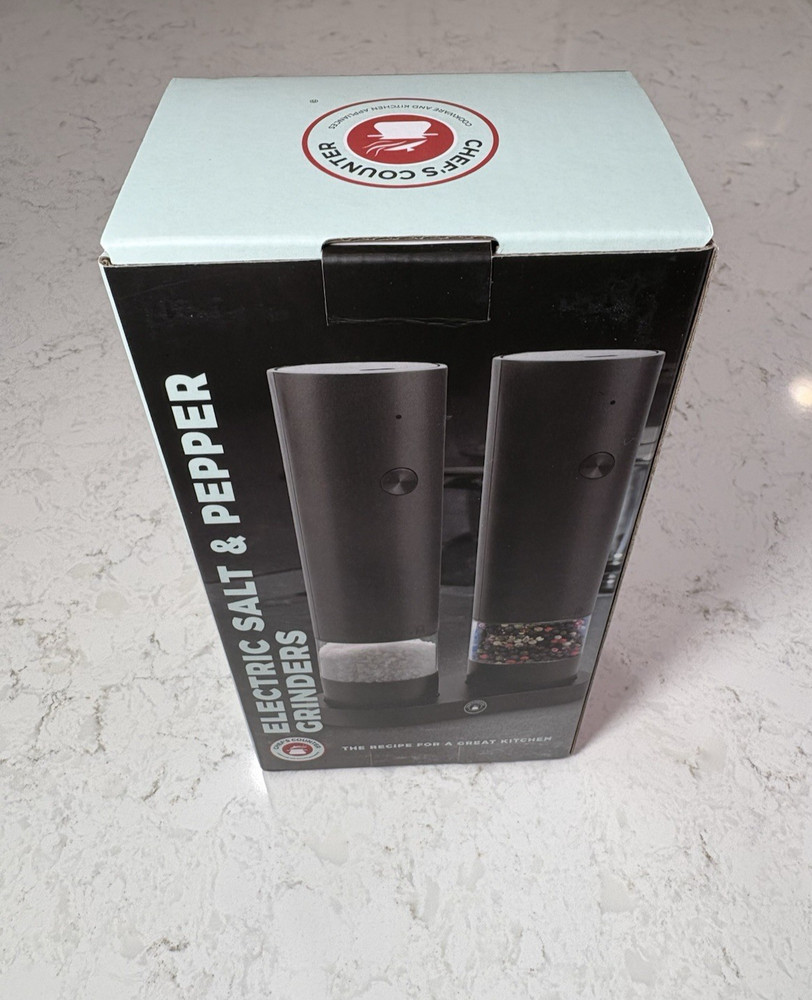 New 2 Pc Electric Salt & Pepper Grinder Set Automatic w/ Battery, 4 Speed Button